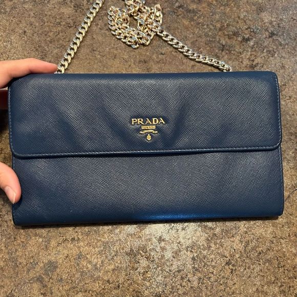 Prada Handbags - Authentic Prada Milano Big Wallet/Clutch Blue Saffiano